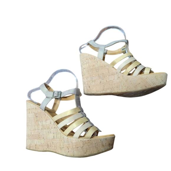 Korks by Kork Ease Poppy Wedge Leather Sandal, Metallic Size 10 - Picture 1 of 12